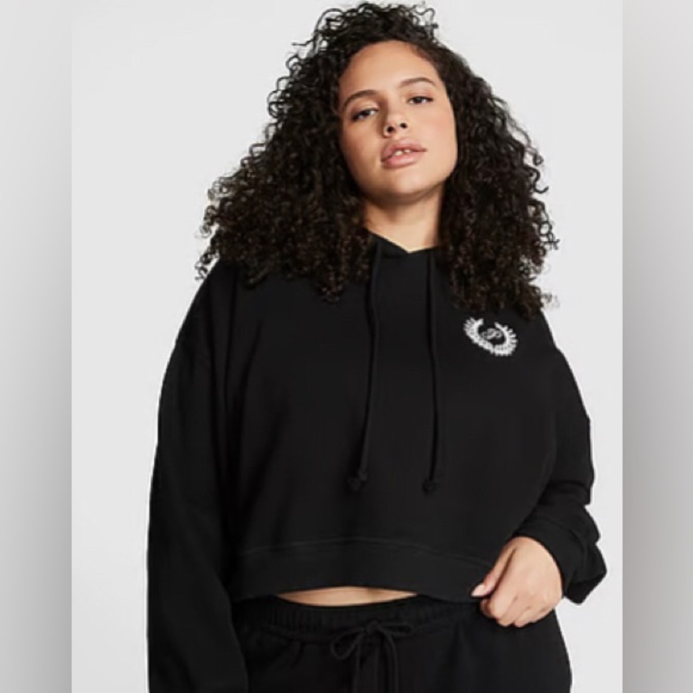Victoria’s Secret PINK Cropped Embroidered Hoodie- Black/XL NWT